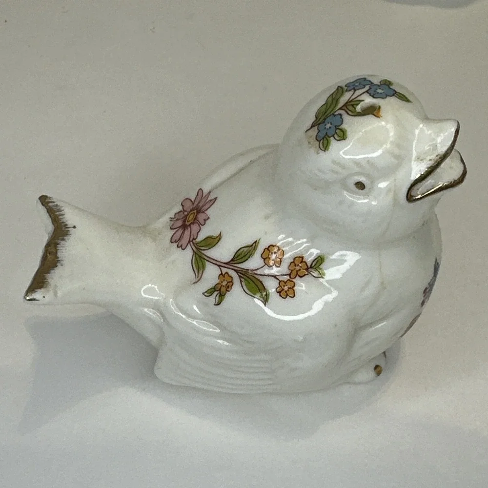 Bone China Bird Salt & Pepper Shakers Floral Gold Tip Vintage